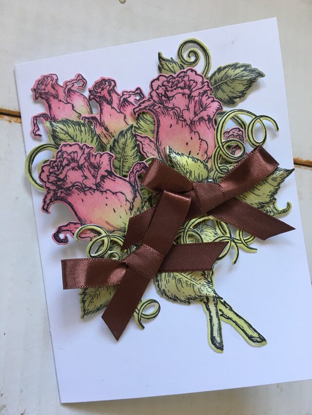 薔薇の花束 ピンク 小サイズカード(ブラウンリボン)の画像1枚目