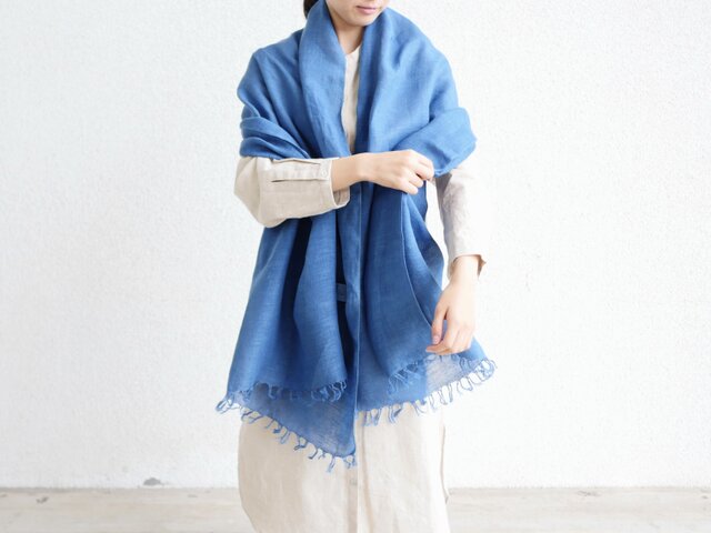 【再入荷】エシカルヘンプ手織りストール 正藍染め藍色 Mの画像1枚目