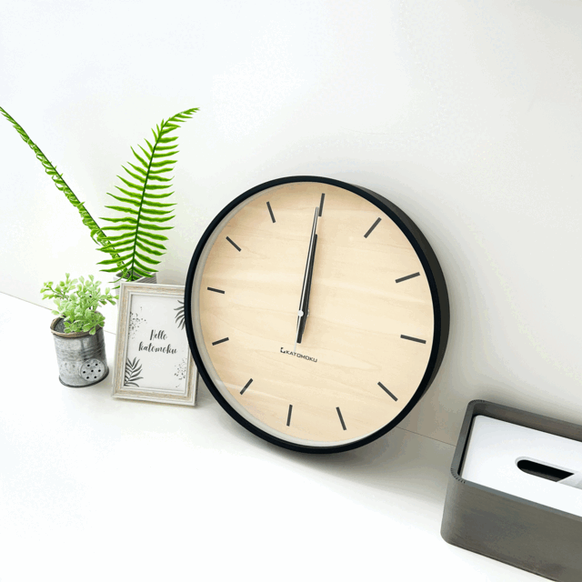 KATOMOKU plywood clock 5 ブラック km-50BK 掛け時計 木製 曲げわっぱ