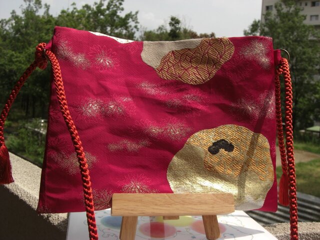 着物帯バッグ 菊華文様名古屋帯 華火ポケット スマホポーチ付」SOLD OUTの画像1枚目