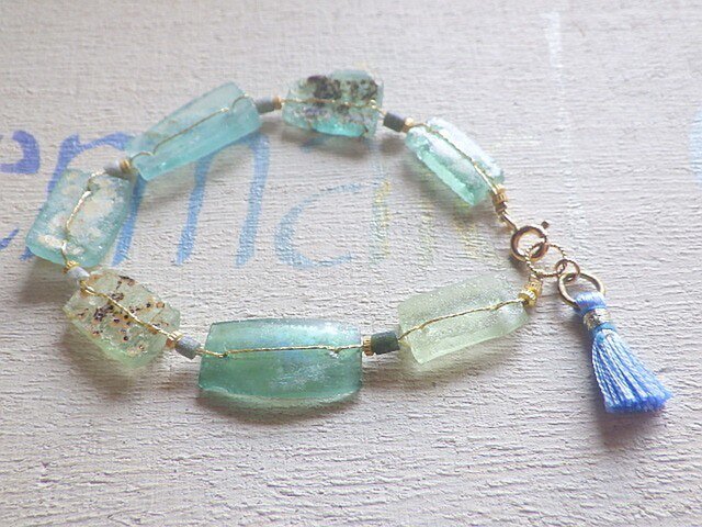 ☆再販☆Rectangular Roman Glass Bracelet 14kgfの画像1枚目