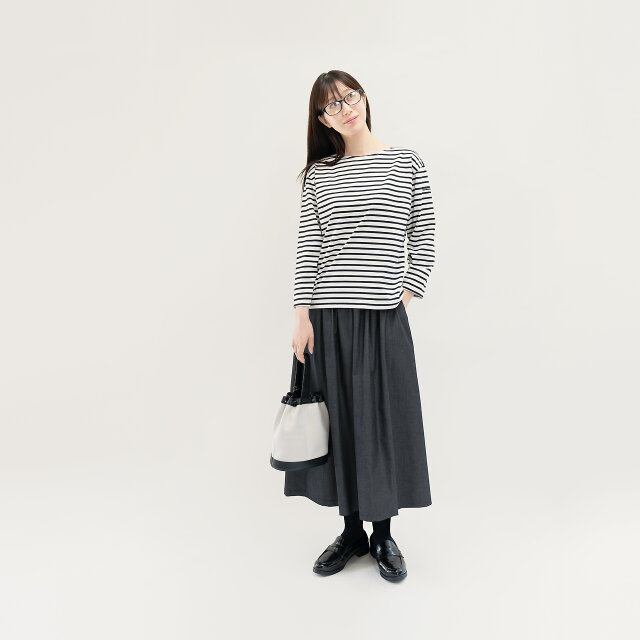 ロングセラー 岡山デニム 驚くほど軽い 黒 ギャザーロングスカート