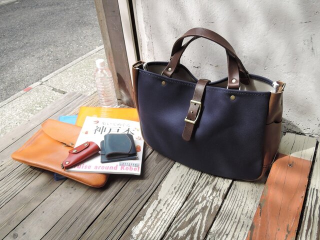 ORZO】『通勤通学BAG』神戸ヌメ革×8号帆布 トートショルダー2wayBAG