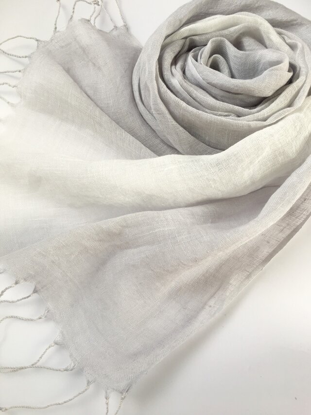 *灰青色×白色*しなやかリネンショールの画像1枚目