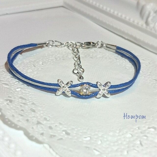 キュービックジルコニアとシルバーチャームのブレスレット　ホムポム