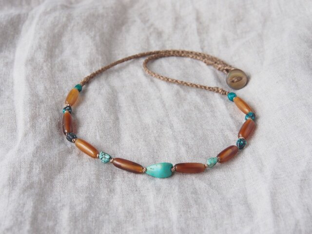 Turquoise&BuffaloHorn Short Necklaceの画像1枚目