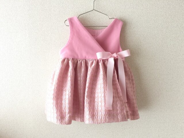 スウィートピンクなカシュクールワンピースの画像1枚目