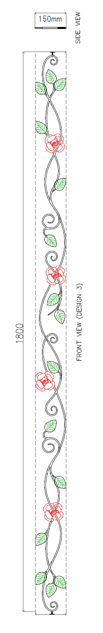 アイアン薔薇の装飾パネルＨ180ｃｍ フィックスフェンス 鉄製 バラ 