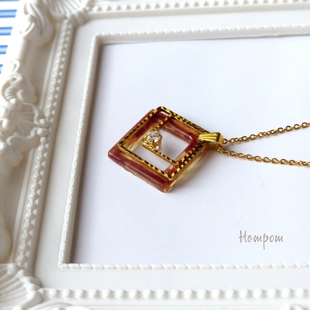べっこうとキュービックジルコニアのネックレス ホムポム