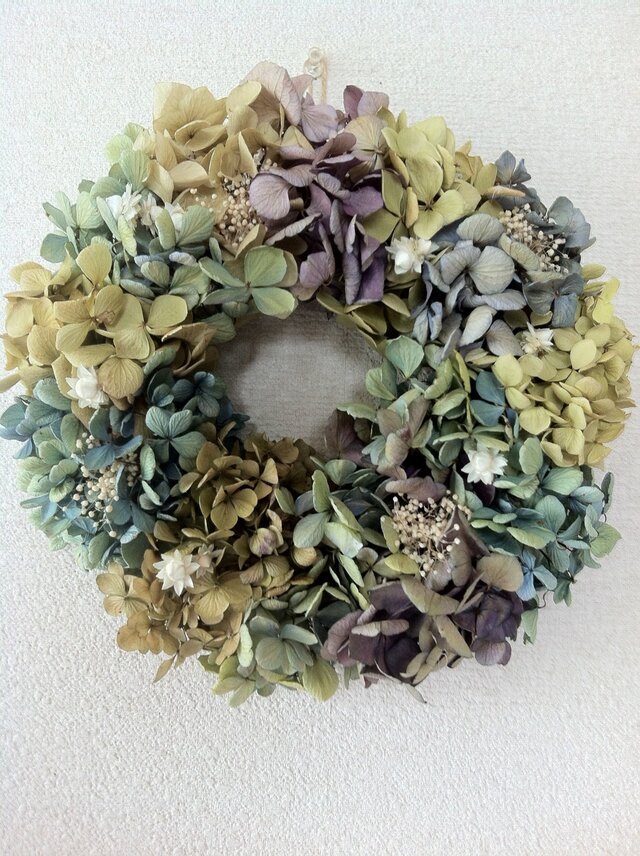 《送料無料》あじさいと白いお花のリース