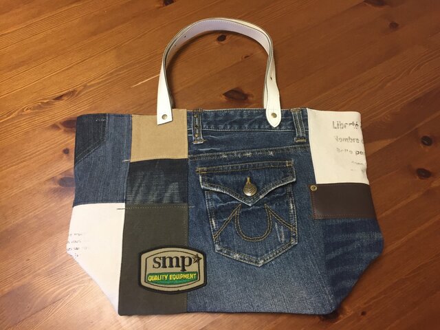 いしひろ 倉敷帆布8号使用トート（М）岡山産デニム使用トート（L）2個 送料無料☆デニム&倉敷8号帆布トートバッグ Mプラスサイズ hard白革