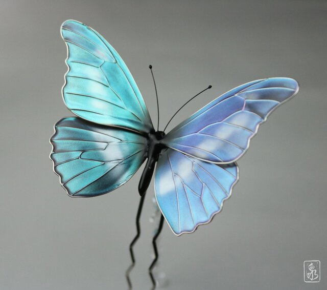 ヘレナモルフォペア！ 立体刺繍ヘレナモルフォ蝶 アートジュエリー | Pay ID