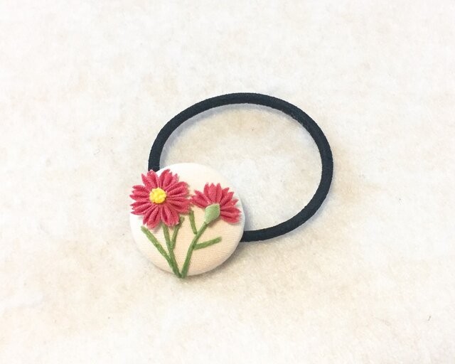 秋 コスモス ニュアンスカラー ダークグリーン フラワーレジンヘアゴム 秋 コスモス ニュアンスカラーグリーン フラワーレジンヘアゴム