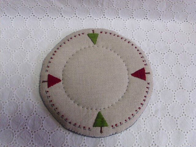 リネンと毛糸と刺繍のポットマット④の画像1枚目