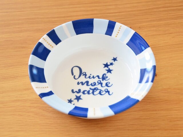 ペットのお水入れ Drink more water / Blue stripeの画像1枚目