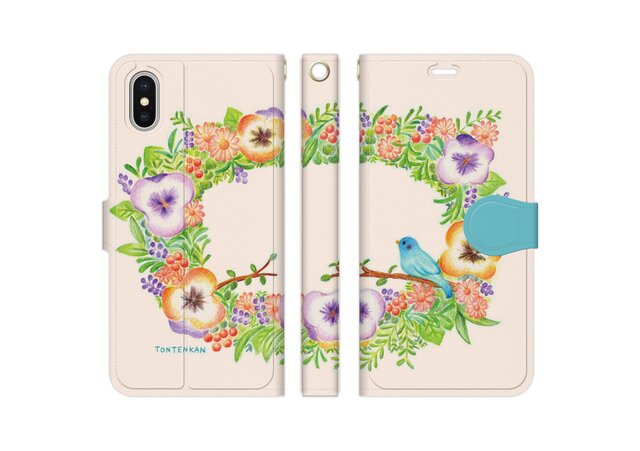 幸せの青い鳥リース iPhone手帳型ケースno.149の画像1枚目