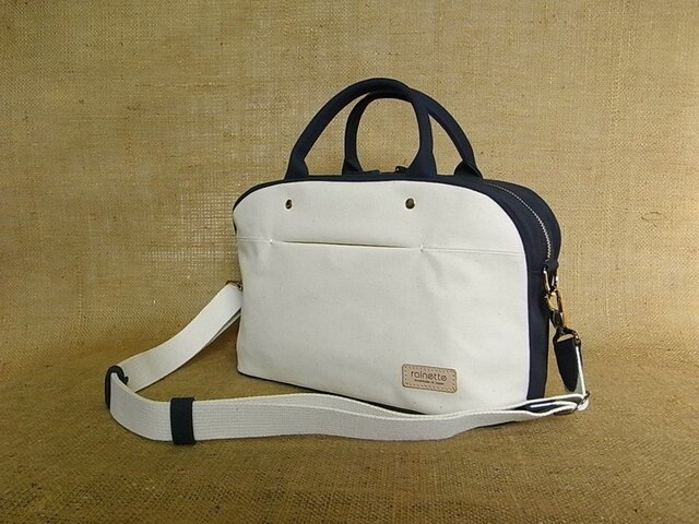 キャンバス ツートーン・2wayショルダー(生成×ネイビー)ー受注生産品ーの画像1枚目