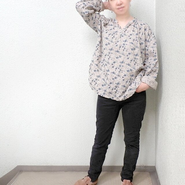 【受注製作】ブルーローズのブラウス ／Japan Linen