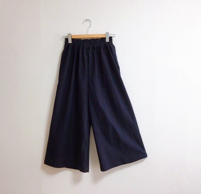 cottonリネンのガウチョパンツ 【ダークネイビー】の画像1枚目