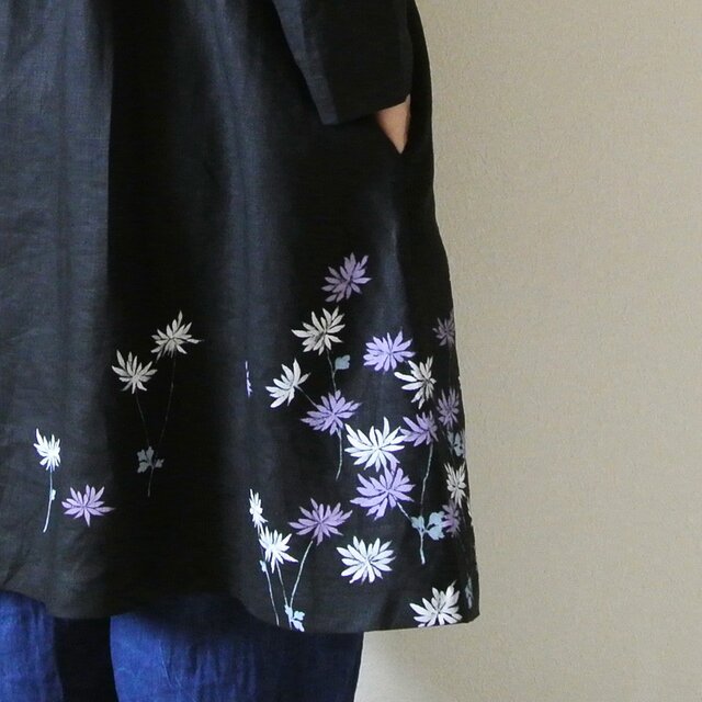 リネンコートワンピース 黒 <小菊>の画像1枚目