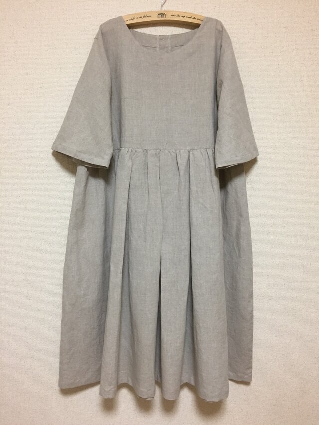 ハーフリネン ほっこりギャザーワンピ