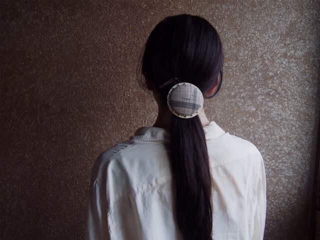 【L size】CIRCLE HAIR ELASTIC~kimono fabric × silver beads【 受注生産 】の画像1枚目