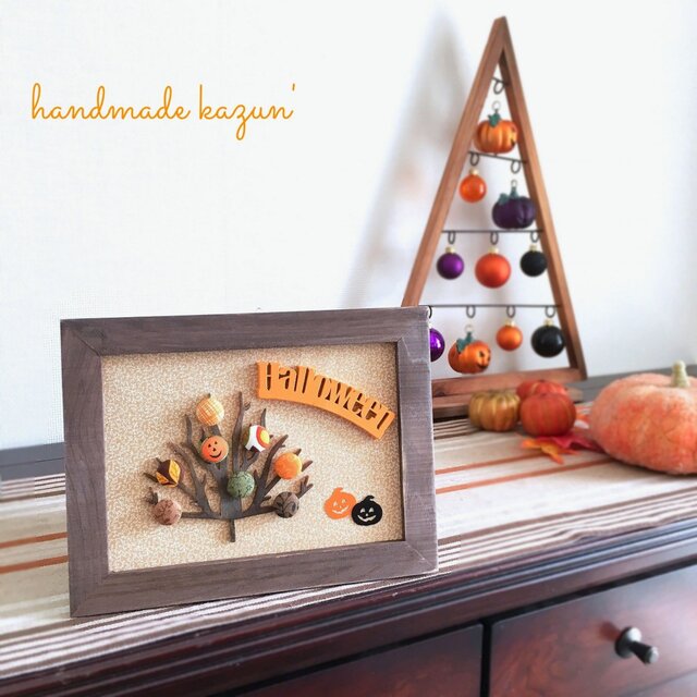 一点物！USA生地！ハロウィンのくるみボタンツリーのフレーム3