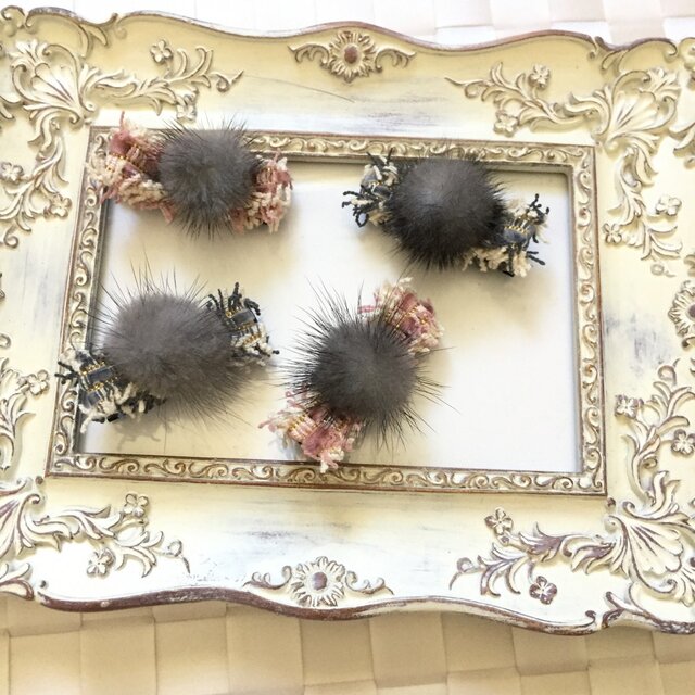ミンクファーとツイードのミニミニクリップの画像1枚目