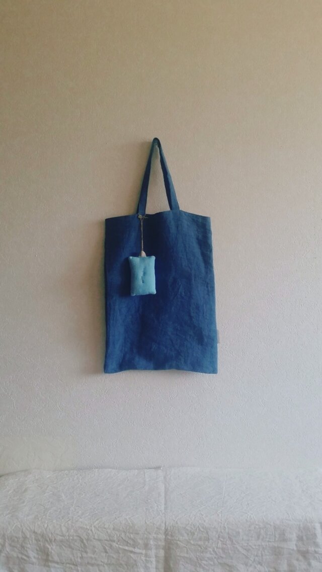 縦長bag + ピンクッション 青緑&紫 リバーシブルの画像1枚目