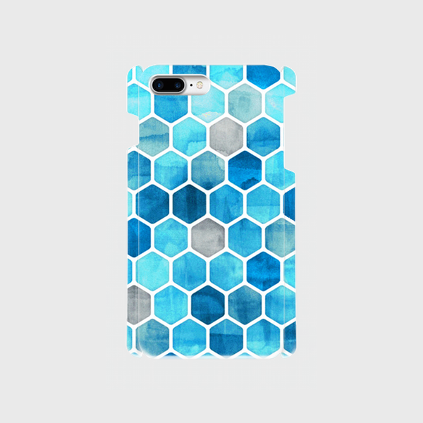 ハニカム ウォーターカラー(blue)iphone 6sPlus/7plus/8plus 大サイズiphone専用ハードケース の画像1枚目