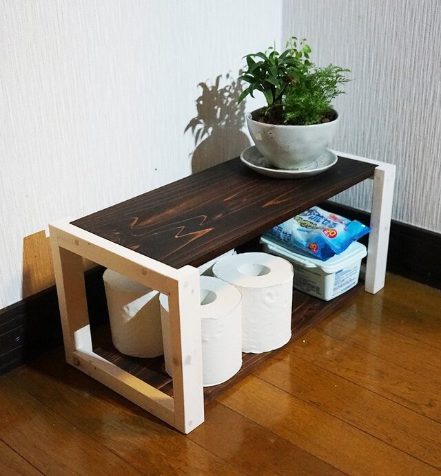 木製おしゃれシェルフ ホワイト&ダークブラウンの画像1枚目