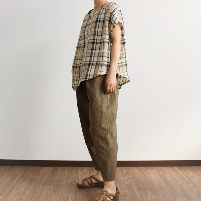 ゆったり素朴なひざ立体パンツ(ブラウン)の画像1枚目