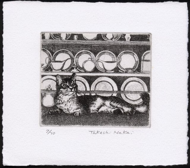手作額付き銅版画　title「Acoustic Kitty」 手作額付き銅版画 title「Acoustic Kitty」 絵画