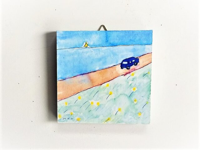 「青い車」 / ミニアートパネルの画像1枚目