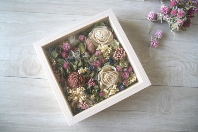 千日紅のCUBEフレーム アレンジ dryflowerの画像1枚目