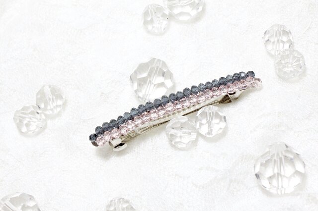 ガラスビーズのキラキラバレッタ(黒×ピンク)の画像1枚目