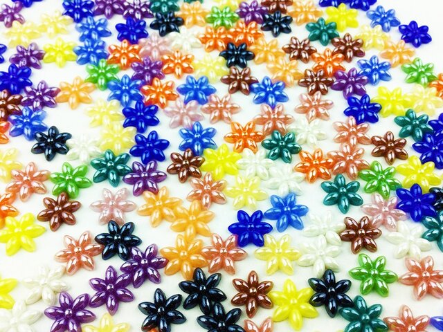 送料無料 フラワー ビーズ 10mm 200個 ミックス 花 アクセサリー デコ レジン パーツ (AP0034)の画像1枚目