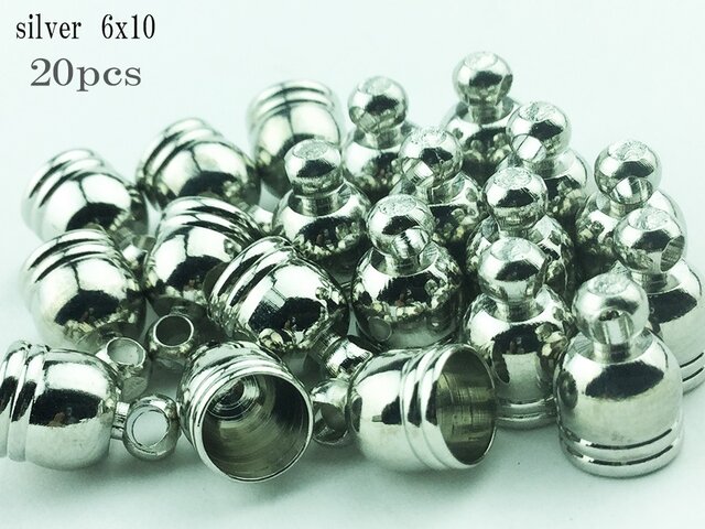 送料無料 タッセルキャップ 20個 カン 付き シルバー 6×10mm タッセル パーツ 金具 エンドパーツ(AP0081)の画像1枚目