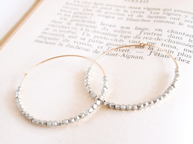 14KGF Metal Beads Hoops SV / Lの画像1枚目