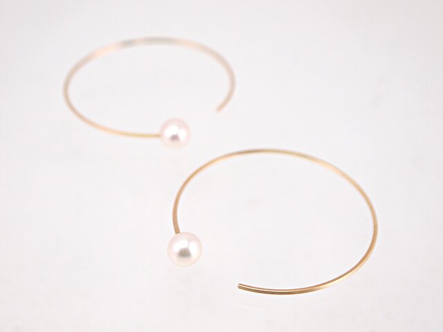 14KGF Square Wire Earrings / Pearlの画像1枚目