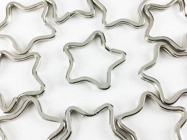 送料無料 平 キーリング 星 シルバー 10個 スター 二重 リング キーホルダー ストラップ パーツ 金具 AP0179の画像1枚目