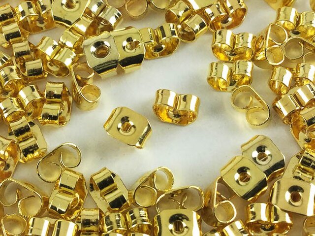 送料無料 ピアスキャッチ ゴールド 100個 5mmx4mm ホール径1mm ピアス パーツ ピアス金具 (AP0198)の画像1枚目