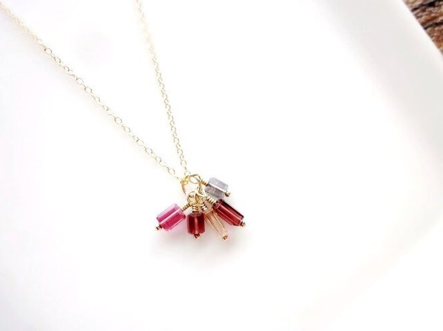 天然石のネックレス■最上級マルチカラー トルマリン■ピンク&パープルの画像1枚目