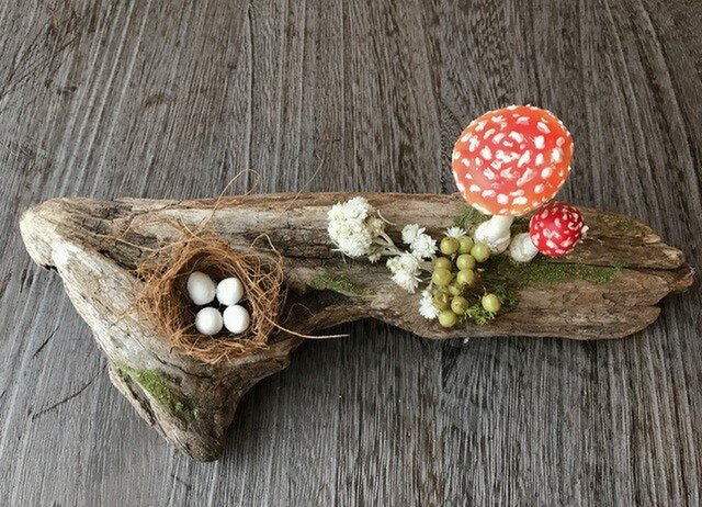 ベニテングタケと鳥の巣の流木アレンジ Iichi ハンドメイド クラフト作品 手仕事品の通販