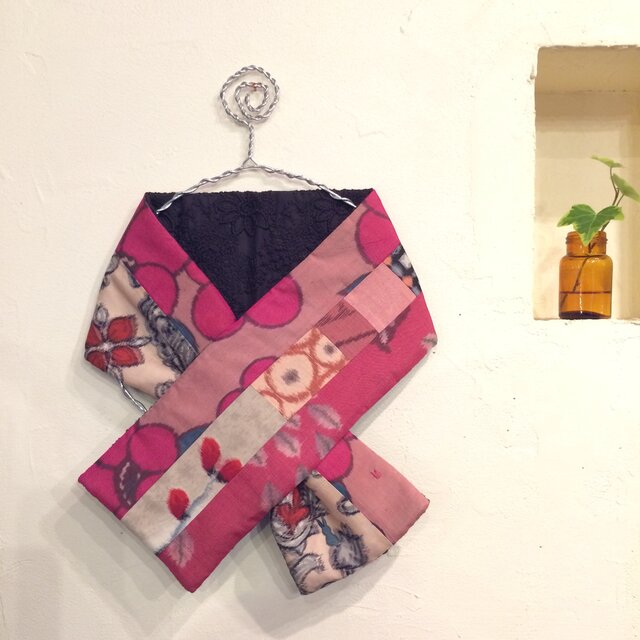 銘仙×コード刺繍の小さな襟巻き176 ストール ネックウォーマー プチマフラー