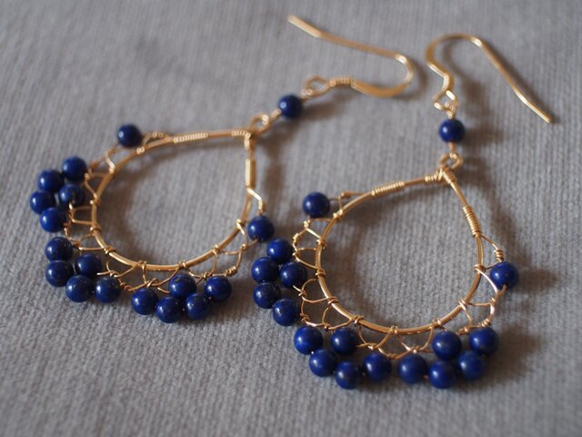 14kgf ラピスラズリあみあみレーシーピアス k14gf | iichi 日々の