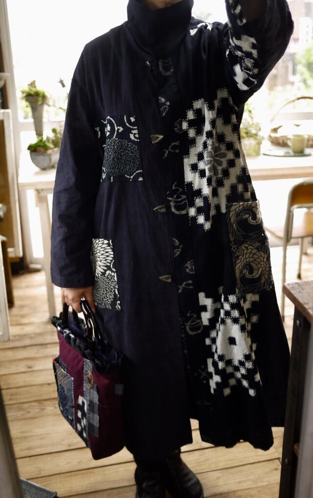 筒描と古布の刺し子コート | iichi 日々の暮らしを心地よくする