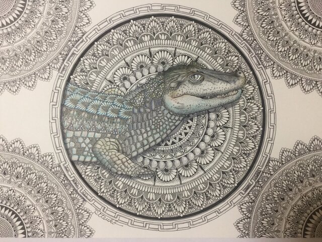 絵画/アート作品/イラスト/アクリル絵の具/ペン画/ワニ 散歩【アクリル画】 絵画 絵 原画 抽象画 現代アート 可愛い