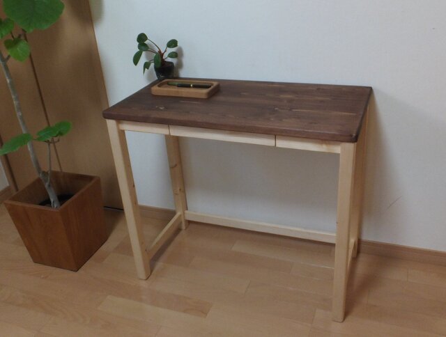 ナチュラルデスクワイド 引出し1個付き(脚部クリアー仕上げ)の画像1枚目