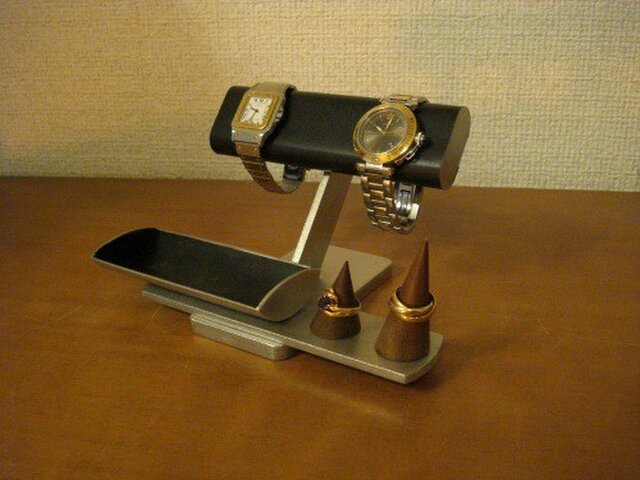 プレゼント♪ブラック腕時計、リング、小物入れ付きアクセサリースタンド リングスタンド固定、トレイ端蓋あり 受注販売の画像1枚目